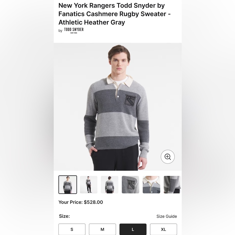 Todd Snyder x Fanatics Collab New York Rangers - Gray Cashmere (limited edition)